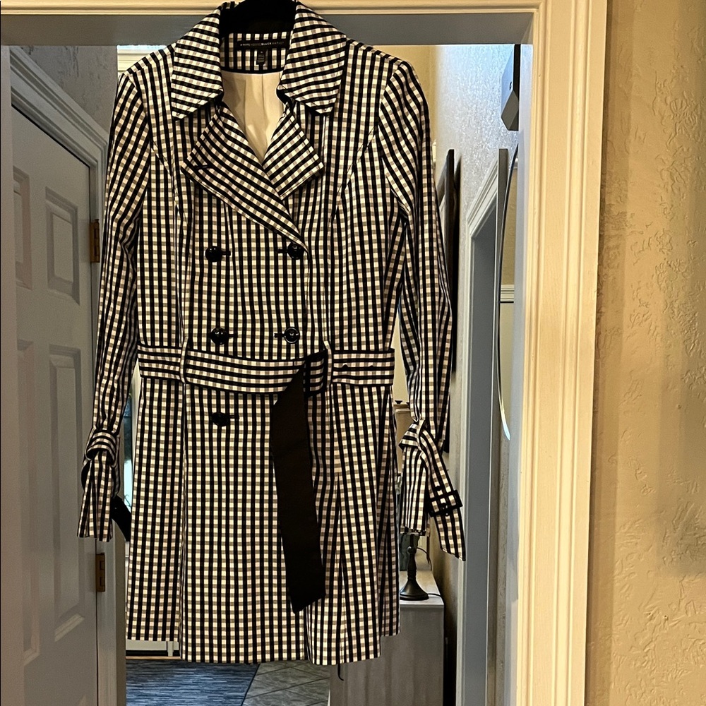 White House Black Market Gingham Trench Jacket